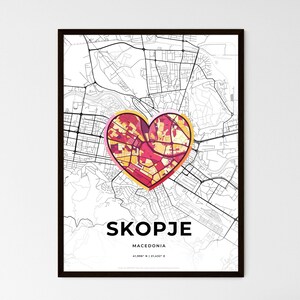 Carte de Skopje, Macédoine du Nord - Choisissez l'un des trois styles proposés - Poster personnalisable, cadeau personnalisé