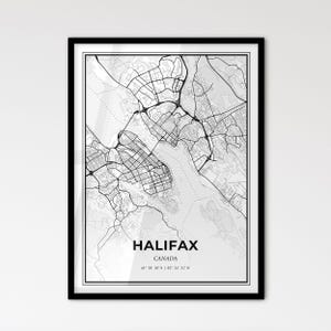 Halifax Canada - Plan de la ville de style scandinave pour une décoration intérieure moderne - Poster en noir et blanc