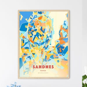 Carte artistique couleurs côtières de Sandnes Norvège, carte de la ville de Sandnes Norge - affiche personnalisable ou téléchargement numérique