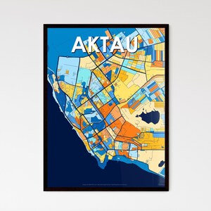 AKTAU KAZAKHSTAN Kunstkarte Poster - Lebendiges Dekor für Einzigartige Räume, Perfektes personalisierbares Geschenk für jeden Anlass!