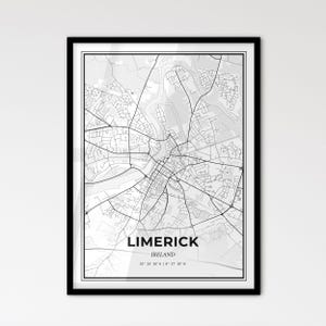 Limerick, Irlande - Plan de la ville de style scandinave pour une décoration intérieure moderne