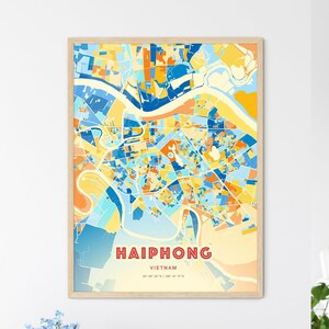 Carte artistique couleurs côtières du Vietnam de Haiphong, carte de la ville de Haiphong Vietnam - impression poster personnalisable ou téléchargement numérique