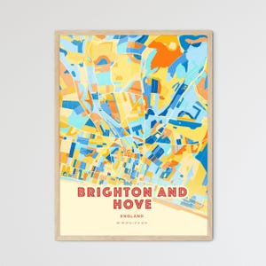 Carte artistique des couleurs côtières de Brighton et Hove, Angleterre, carte de la ville de l'Angleterre - impression poster personnalisable ou téléchargement numérique