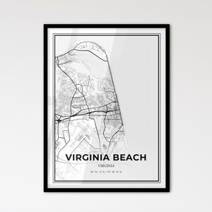 Virginia Beach Virginia - Stadtplan im Skandinavischen Stil für modernes Wohndekor - schwarz weiß Poster