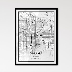Omaha Nebraska - Skandinavischer Stadtplan für modernes Wohndekor - schwarz weiß Poster