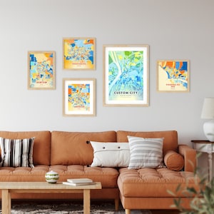 Two Toned Print, Creative City Print, Unique Gift, Custom Map Artwork, Hometown Poster, Premium Wall Decor, Museum Quality Frame image 4
