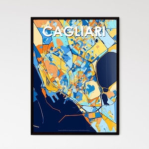 Poster con mappa colorata di Cagliari, Italia - Stampa per la decorazione della casa, idea regalo unica per una straordinaria trasformazione degli interni!