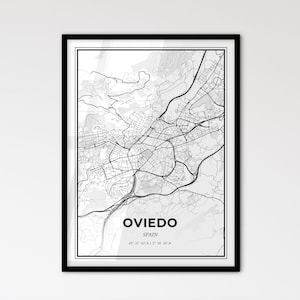Oviedo Spanien - Stadtplan im Skandinavischen Stil für das moderne Wohndekor - schwarz weiß Poster