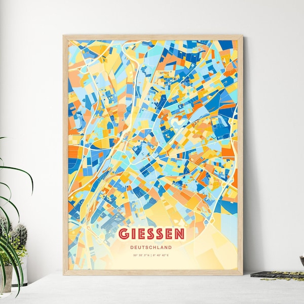 Giessen Map Print: Vibrant City Design - Framed or Unframed