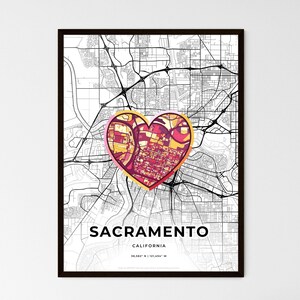 Mapa de arte minimalista de SACRAMENTO con ícono colorido: elija uno de los tres estilos: impresión de póster personalizable, obsequio personalizado: decoración de California