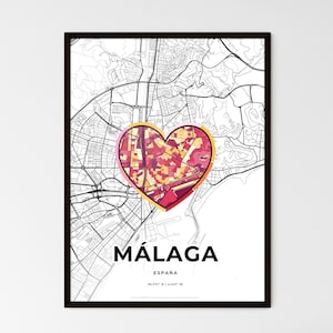 MÁLAGA ESPAGNE - Carte du lieu où tout a commencé - Choisissez l'un des trois styles proposés - Poster personnalisable, cadeau personnalisé