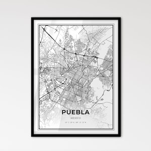 Puebla Mexiko - Stadtplan im Skandinavischen Stil für das moderne Wohndekor - schwarz und weiß Poster