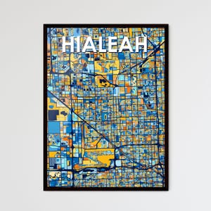 Poster con mappa artistica di Hialeah, Florida - Decorazione murale luminosa e unica per regali personalizzabili / Splendido design d'interni per la casa