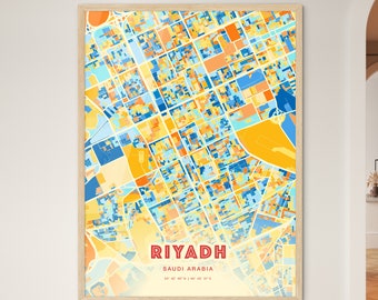 Colorful RIYADH SAUDI ARABIA Blue Orange Fine Art Print, Riyadh Saudi Arabia City Map, a perfect gift.