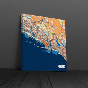 Impresión en lienzo de Rijeka, Croacia: Mapa colorido de la ciudad / Con o sin marco (Madera, Negro, Dorado)