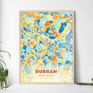 Durham North Carolina Coastal Colors Art Map, Durham Usa City Map - Customizable Poster Print, Framed or Aluminum dibond