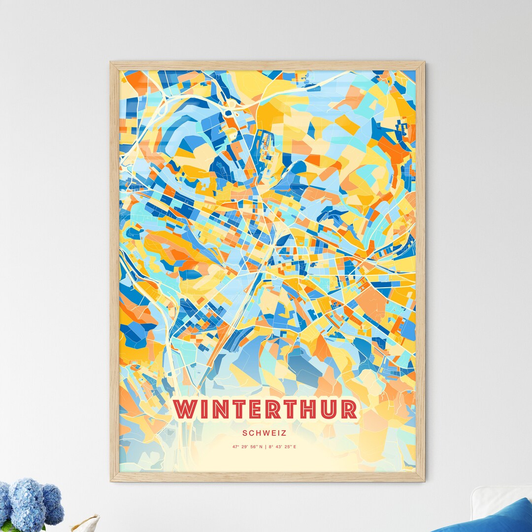 Colorful WINTERTHUR SWITZERLAND Blue Orange Fine Art Print, Winterthur
