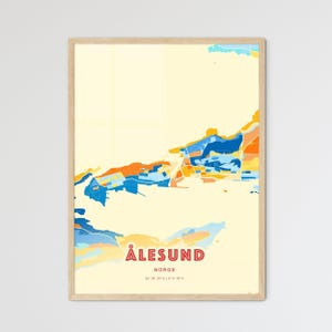 Carte artistique colorée de couleurs côtières d'lesund Norvège, carte de la ville d'Ålesund Norge - impression poster personnalisable ou téléchargement numérique