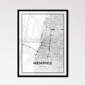 Memphis Tennessee - Skandinavischer Stadtplan für das moderne Wohndekor - schwarz und weiß Poster