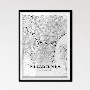 Philadelphia (Pennsylvania) - stadsplattegrond in Scandinavische stijl voor modern interieur - zwart-witposter