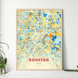 Houston Texas Coastal Colors Art Map, Houston Usa City Map - Customizable Poster Print, Framed or Aluminum dibond
