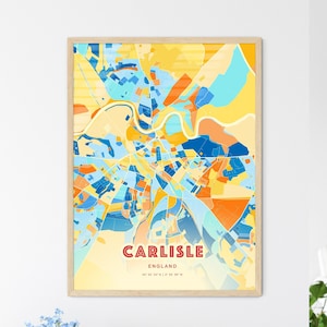 Carte artistique des couleurs côtières de Carlisle en Angleterre, carte de la ville de Carlisle en Angleterre - affiche personnalisable ou téléchargement numérique