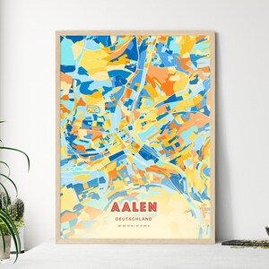 Mapa artístico de colores costeros de Aalen, Alemania. Póster creativo de la ciudad natal de Aalen, Alemania, en dos tonos. También disponible como descarga digital.