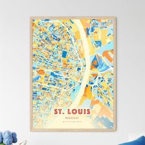 Mapa artístico de colores de la costa de San Luis, Misuri, mapa de la ciudad de San Luis, EE. UU. - Póster personalizable, impresión o descarga digital