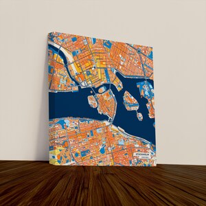 Stampa su tela di Stoccolma, Svezia – Mappa colorata della città / Senza cornice o con cornice (legno, nero, oro)
