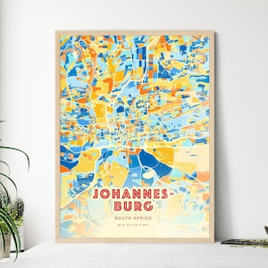 Carte artistique des couleurs de la côte de Johannesburg en Afrique du Sud, affiche des tons de plage de Johannesburg en Afrique du Sud, un cadeau parfait., Cadre ou aluminium dibond