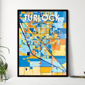Turlock Kalifornien Kunstkarte Poster - Lebendiges Dekor für Zuhause, Einzigartige Geschenkidee, Personalisierbare Wandkunst für jeden Raum!