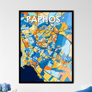 Affiche de carte d'art de Paphos Chypre - cadeau de décoration murale vibrante pour la maison, oeuvre d'art unique et personnalisable pour n'importe quel espace !
