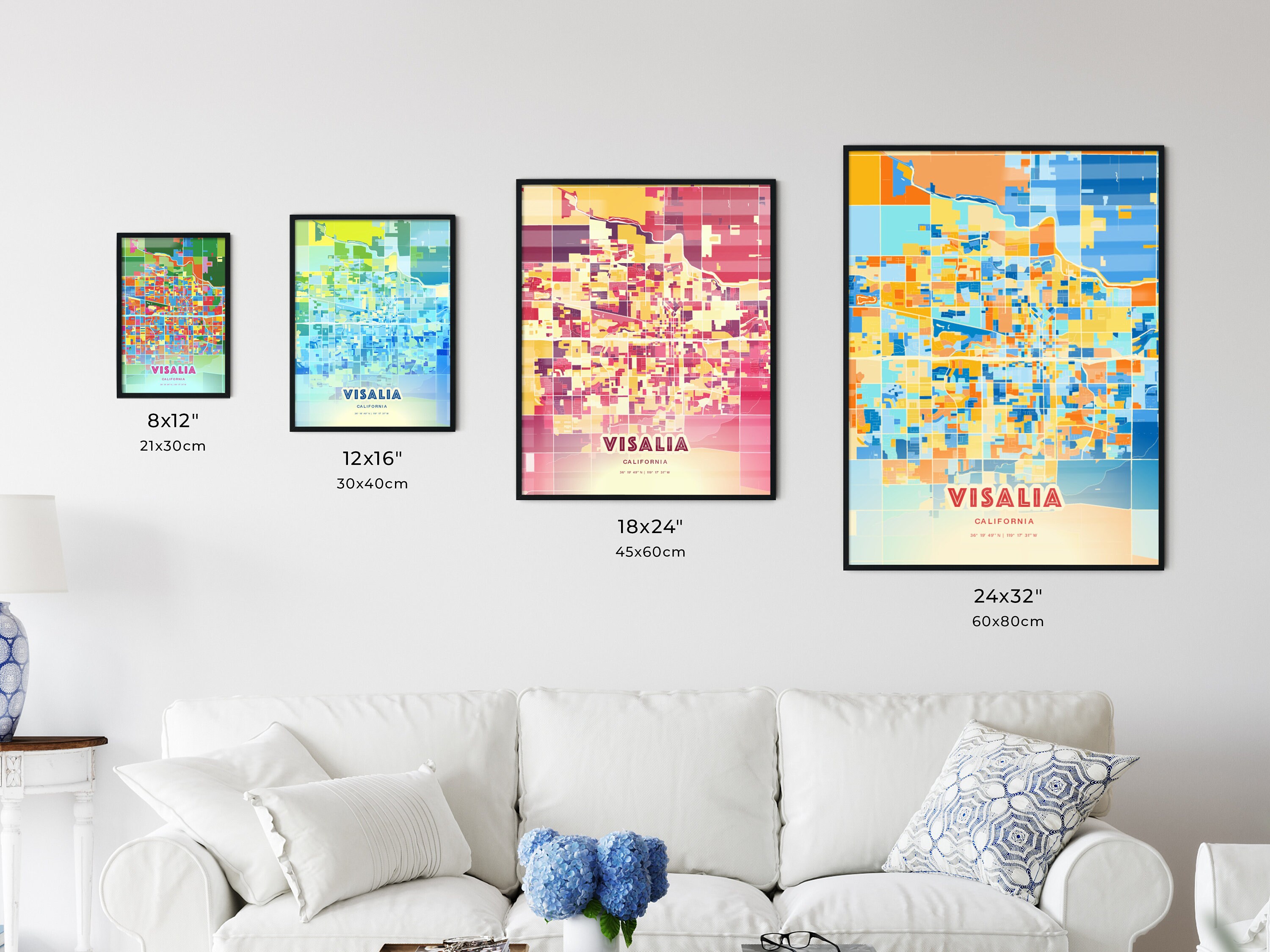 Colorful VISALIA CALIFORNIA Blue Orange Fine Art Print Etsy UK