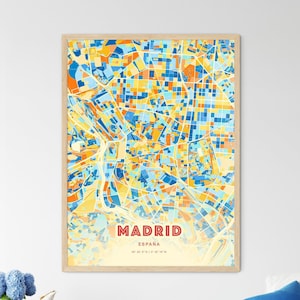 Madrid Spanien Küstenfarben Kunst Karte, Stadt Karte Madrid España - Personalisierter Poster-Druck oder digitaler Download