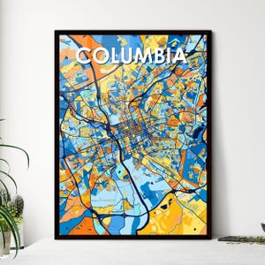 Póster del mapa artístico de Columbia, Carolina del Sur: decoración de pared vibrante para regalos únicos / ¡impresionante diseño de interiores del hogar!