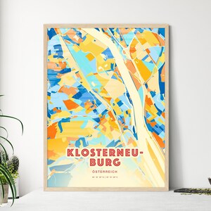Carte artistique de Klosterneuburg Autriche couleurs côtières, carte de la ville de Klosterneuburg Österreich - affiche personnalisable ou téléchargement numérique