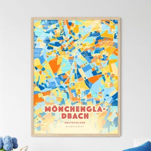 Carte artistique des couleurs côtières de Mönchengladbach en Allemagne, tons de plage de Mönchengladbach en Allemagne, un cadeau parfait.