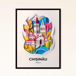 Das lebendige Chişinău, Moldawien - Scherenschnitt einer Kirche inmitten von Bäumen – Fine Art Print, personalisierbar