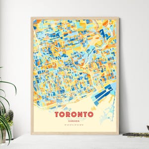 Carte artistique des couleurs de la côte de Toronto au Canada, carte de la ville de Toronto au Canada - Impression poster personnalisable, cadre ou aluminium dibond