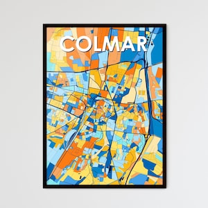 Poster carte artistique colorée de Colmar, France – Décoration murale unique | Cadeau personnalisable pour décoration d'intérieur