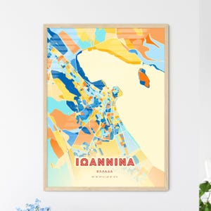 Ioannina Grèce couleurs côtières Art carte Ιωαννινα Ελλαδα plan de la ville - affiche personnalisable ou téléchargement numérique