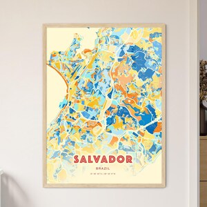 Salvador Brasilien Küstenfarben Kunst Karte, Salvador Brasilien Stadt Karte - individueller Poster Druck oder digitaler Download