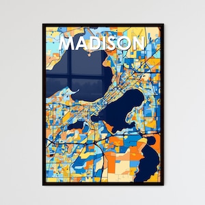 Póster del mapa artístico de Madison, Wisconsin: decoración del hogar vibrante y única / ¡regalo personalizable perfecto para cualquier ocasión!