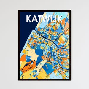 KATWIJK PAYS-BAS Poster de carte artistique vibrante - Décoration murale unique | Cadeau personnalisable pour les amateurs de décoration intérieure !