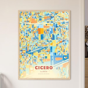 Cicero Illinois Küstenfarben Kunstkarte, Cicero USA zweifarbige kreative Heimatstadt Stadt Poster, gerahmt oder Aluminium Dibond