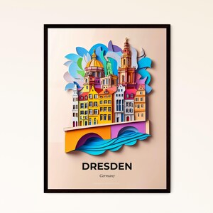 Lebendiges Dresden, Deutschland - Scherenschnitt Stadt mit Brücke – Fine Art Print, personalisierbar