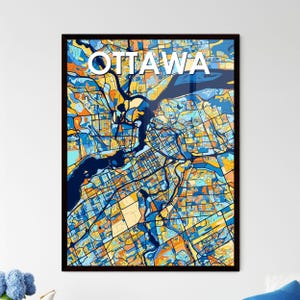 Impression d'art de la carte d'Ottawa - décoration lumineuse de la ville canadienne, art mural unique, cadeau personnalisable parfait pour chaque maison !