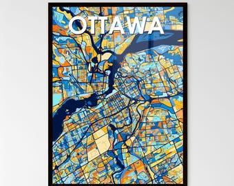 Ottawa Map, Canadian Art, City Wall Art, Vibrant Poster Print, Custom Decor, Perfect Personalized Gift for Home Design