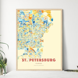 Mappa artistica dei colori costieri di St. Petersburg, Florida, mappa della città di St. Petersburg, Stati Uniti - Stampa poster personalizzabile o download digitale