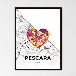 PESCARA ITALIA – Mapa donde todo empezó - Elija uno de los tres estilos - Impresión de póster personalizable, regalo personalizado